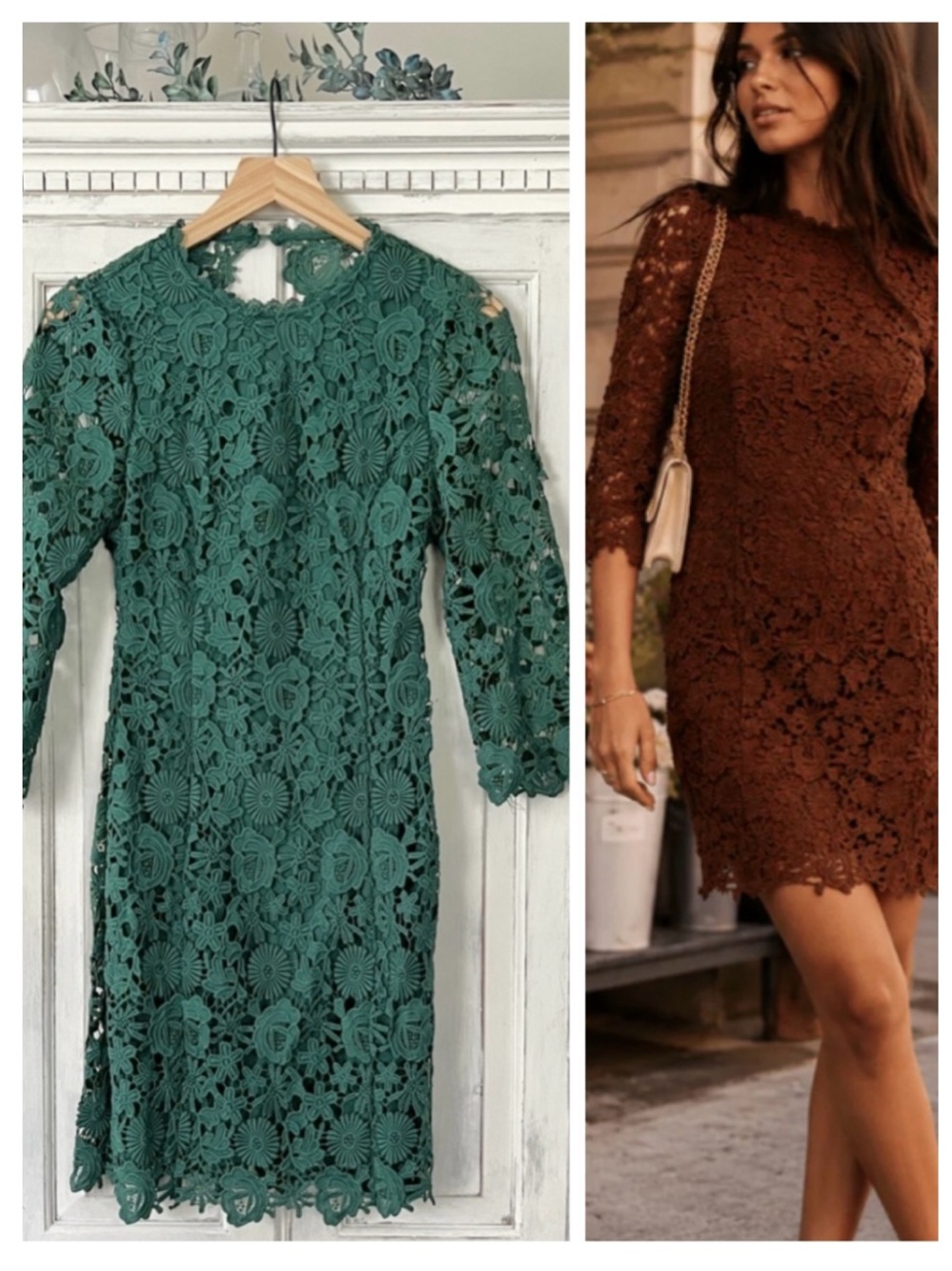 NWT JUST ME 3/4 Sleeve Open Back Floral Lace Mini Dress in Emerald Green SMALL